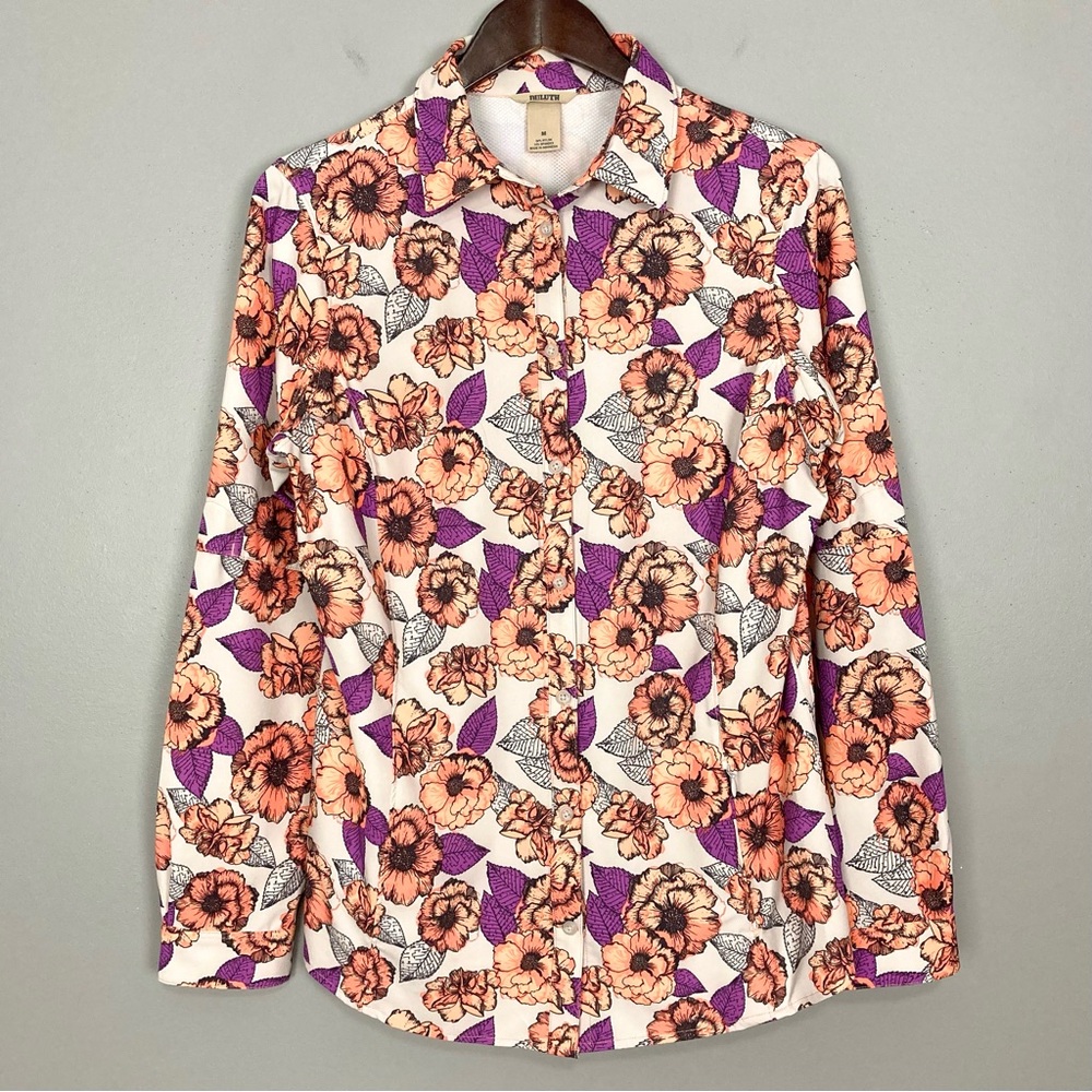 Duluth Sidewinder Long Sleeve Shirt Women’s Size M Button Front Floral Pocket